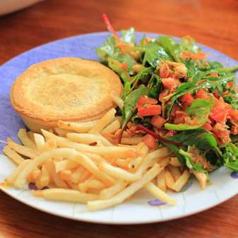 Aussie meat pie with French fries
